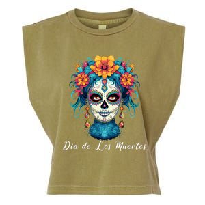 Mexican Sugar Skull Girl Halloween Dia De Los Muertos Garment-Dyed Women's Muscle Tee