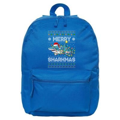 Merry Sharkmas Shark Santa Ugly Christmas Lights Xmas Cool Gift 16 in Basic Backpack