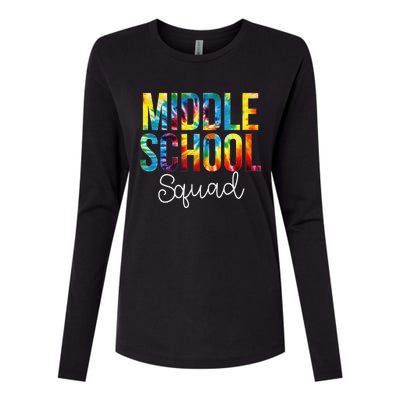 Middle School Squad Tie Dye Appreciation Day Back To School Womens Cotton Relaxed Long Sleeve T-Shirt