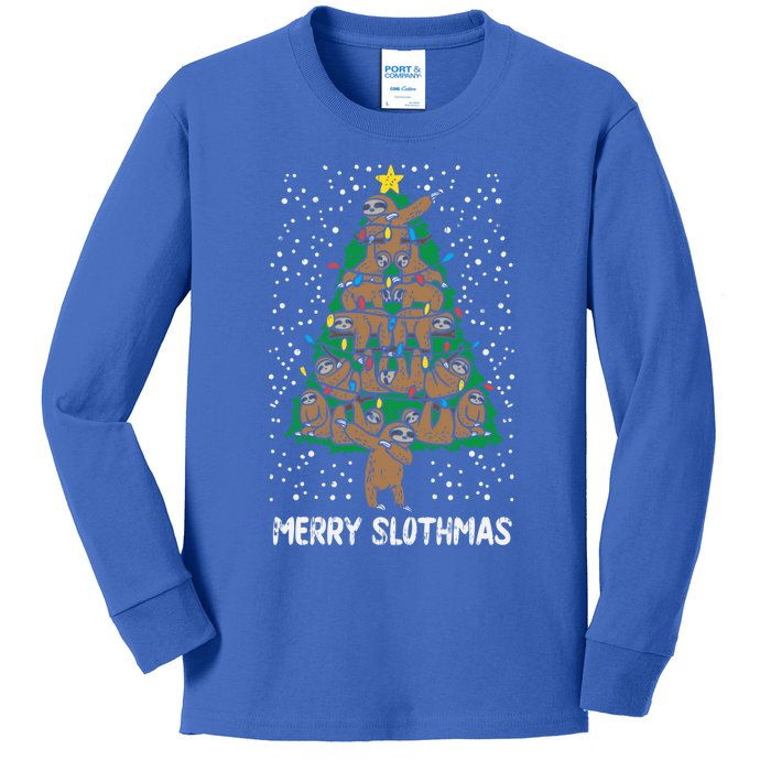 Merry Slothmas Sloth Christmas Tree Funny Lazy Animal Gift Great Gift Kids Long Sleeve Shirt