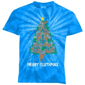 Merry Slothmas Sloth Christmas Tree Funny Lazy Animal Gift Great Gift Kids Tie-Dye T-Shirt