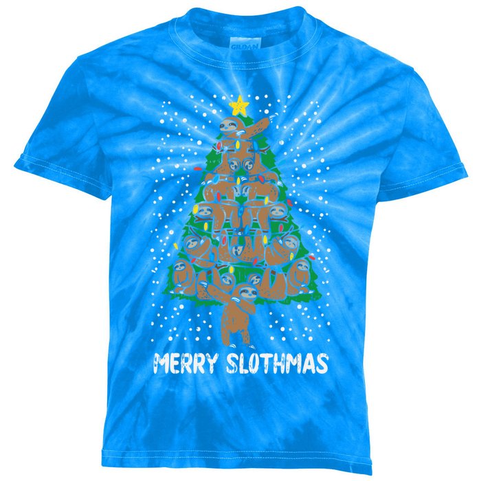 Merry Slothmas Sloth Christmas Tree Funny Lazy Animal Gift Great Gift Kids Tie-Dye T-Shirt