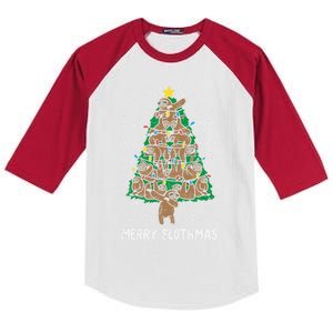 Merry Slothmas Sloth Christmas Tree Funny Lazy Animal Gift Great Gift Kids Colorblock Raglan Jersey