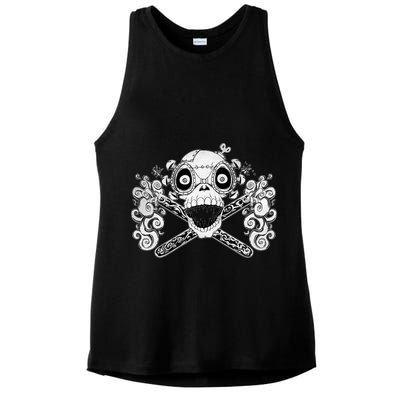 Mad Science Skull And Crossbones Ladies PosiCharge Tri-Blend Wicking Tank