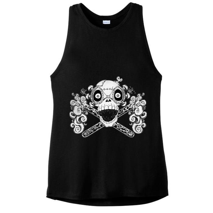 Mad Science Skull And Crossbones Ladies PosiCharge Tri-Blend Wicking Tank