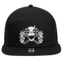 Mad Science Skull And Crossbones 7 Panel Mesh Trucker Snapback Hat