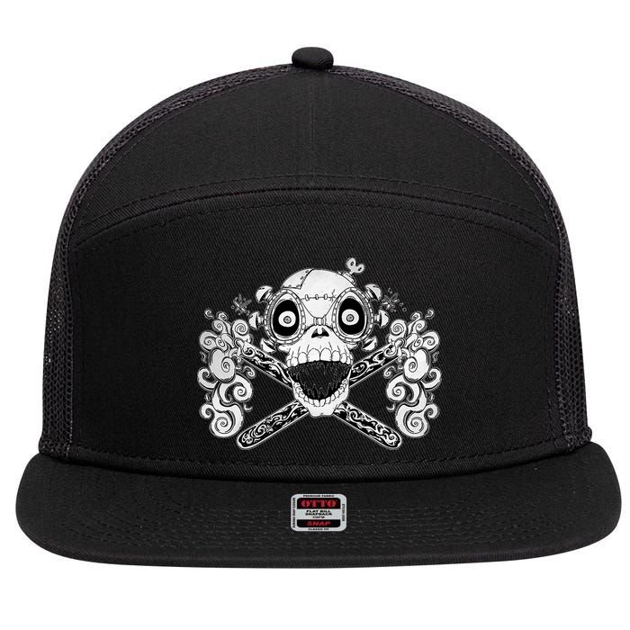 Mad Science Skull And Crossbones 7 Panel Mesh Trucker Snapback Hat