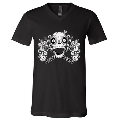 Mad Science Skull And Crossbones V-Neck T-Shirt