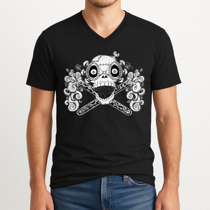 Mad Science Skull And Crossbones V-Neck T-Shirt