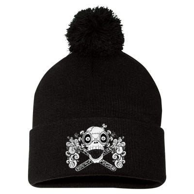 Mad Science Skull And Crossbones Pom Pom 12in Knit Beanie