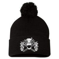 Mad Science Skull And Crossbones Pom Pom 12in Knit Beanie