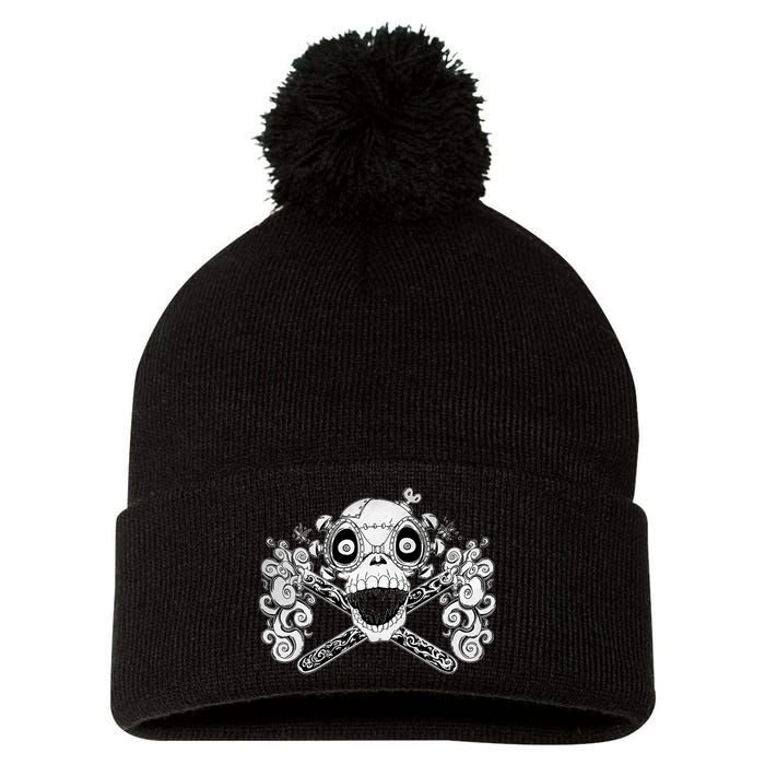 Mad Science Skull And Crossbones Pom Pom 12in Knit Beanie