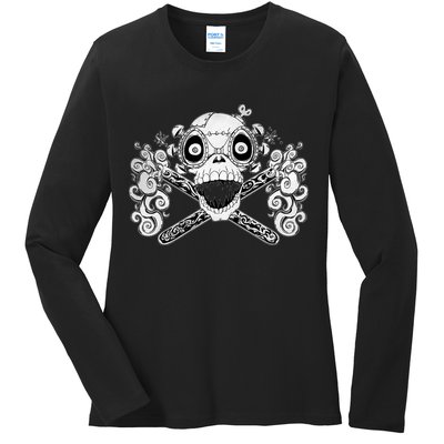 Mad Science Skull And Crossbones Ladies Long Sleeve Shirt