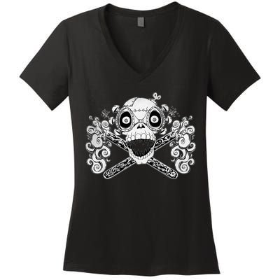 Mad Science Skull And Crossbones Women's V-Neck T-Shirt