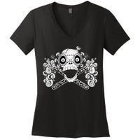 Mad Science Skull And Crossbones Women's V-Neck T-Shirt