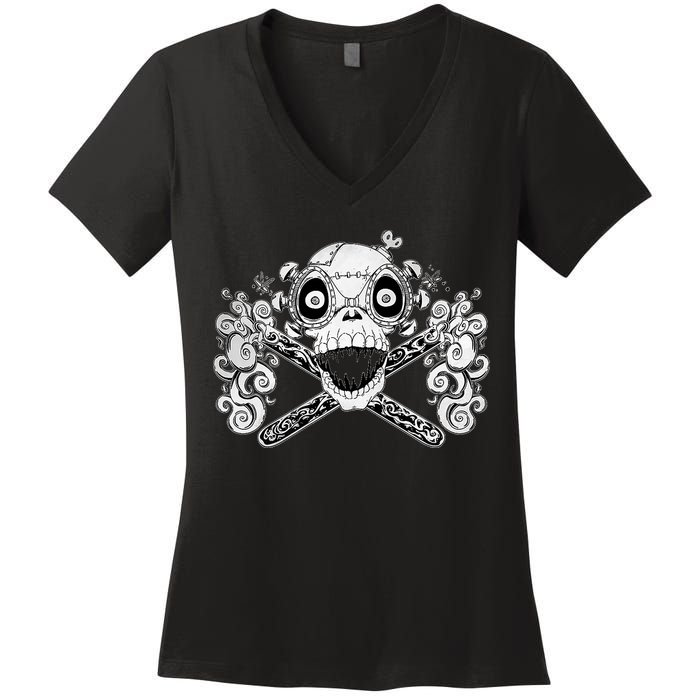 Mad Science Skull And Crossbones Women's V-Neck T-Shirt