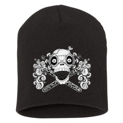 Mad Science Skull And Crossbones Short Acrylic Beanie