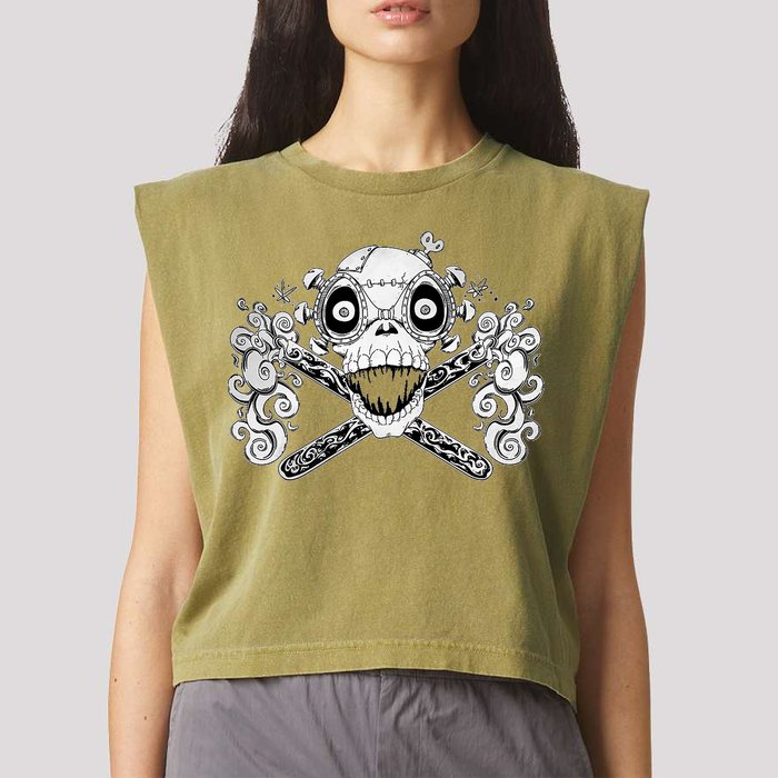 Mad Science Skull And Crossbones Garment-Dyed Women's Muscle Tee