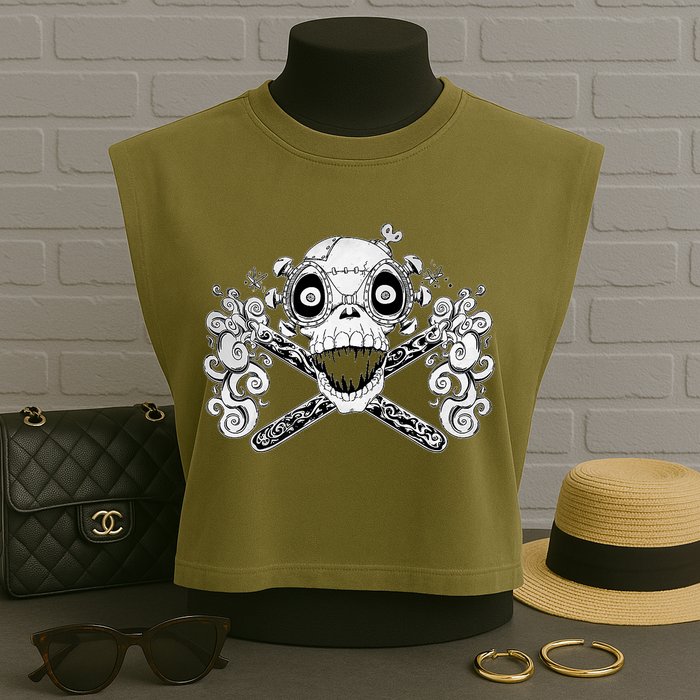Mad Science Skull And Crossbones Garment-Dyed Women's Muscle Tee