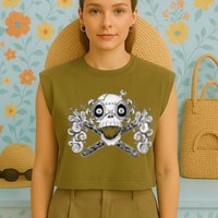 Mad Science Skull And Crossbones Garment-Dyed Women's Muscle Tee