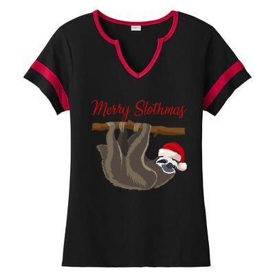 Merry Slothmas Sloth Christmas Xmas Gift Ladies Halftime Notch Neck Tee