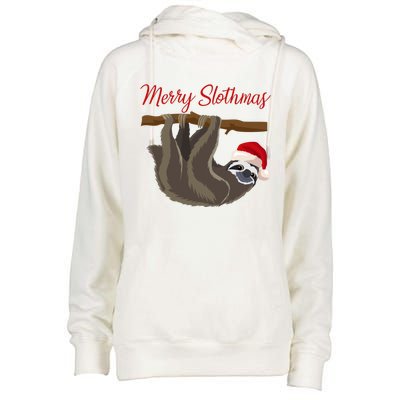 Merry Slothmas Sloth Christmas Xmas Gift Womens Funnel Neck Pullover Hood