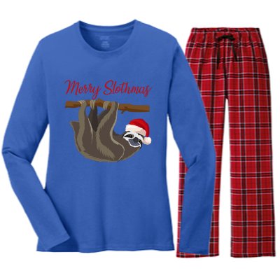 Merry Slothmas Sloth Christmas Xmas Gift Women's Long Sleeve Flannel Pajama Set 