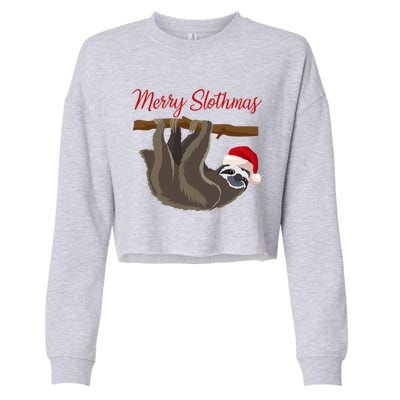 Merry Slothmas Sloth Christmas Xmas Gift Cropped Pullover Crew