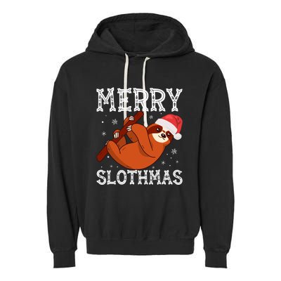 Merry Slothmas Sloth Lover Ugly Christmas Cool Gift Garment-Dyed Fleece Hoodie