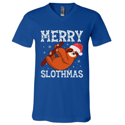 Merry Slothmas Sloth Lover Ugly Christmas Cool Gift V-Neck T-Shirt