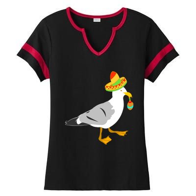 Mexican Seagull Sombrero Costume Maraca Funny Bird Funny Gift Ladies Halftime Notch Neck Tee