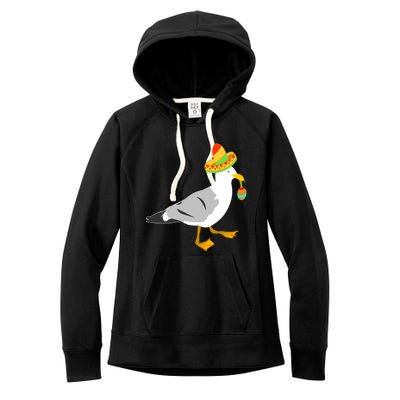 Mexican Seagull Sombrero Costume Maraca Funny Bird Funny Gift Women's Fleece Hoodie