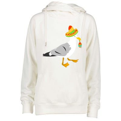 Mexican Seagull Sombrero Costume Maraca Funny Bird Funny Gift Womens Funnel Neck Pullover Hood