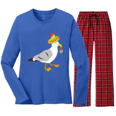 Mexican Seagull Sombrero Costume Maraca Funny Bird Funny Gift Women's Long Sleeve Flannel Pajama Set 