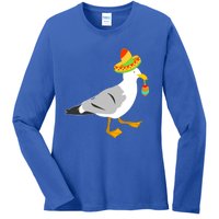 Mexican Seagull Sombrero Costume Maraca Funny Bird Funny Gift Ladies Long Sleeve Shirt