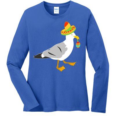 Mexican Seagull Sombrero Costume Maraca Funny Bird Funny Gift Ladies Long Sleeve Shirt