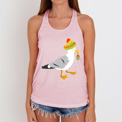 Mexican Seagull Sombrero Costume Maraca Funny Bird Funny Gift Women's Knotted Racerback Tank