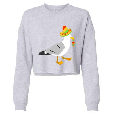 Mexican Seagull Sombrero Costume Maraca Funny Bird Funny Gift Cropped Pullover Crew