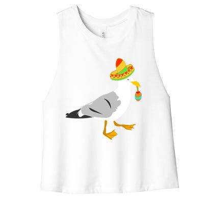 Mexican Seagull Sombrero Costume Maraca Funny Bird Funny Gift Women's Racerback Cropped Tank