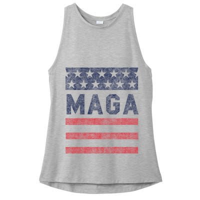 Maga Stars & Stripes Retro Vintage Distressed Graphic Ladies PosiCharge Tri-Blend Wicking Tank