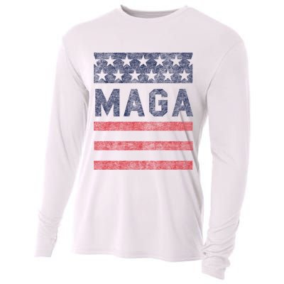 Maga Stars & Stripes Retro Vintage Distressed Graphic Cooling Performance Long Sleeve Crew