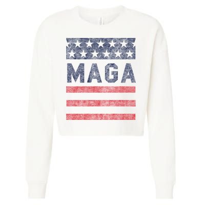 Maga Stars & Stripes Retro Vintage Distressed Graphic Cropped Pullover Crew