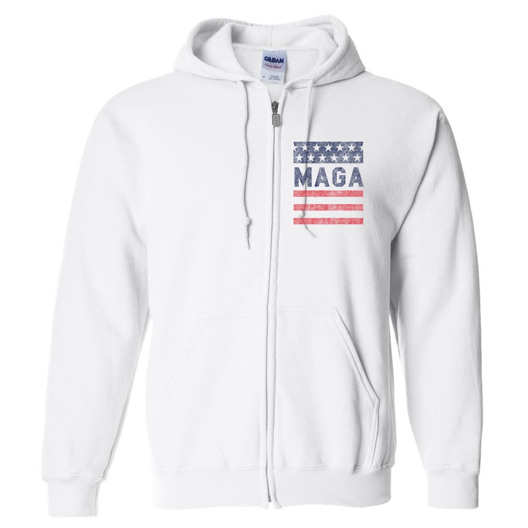 Maga Stars & Stripes Retro Vintage Distressed Graphic Full Zip Hoodie
