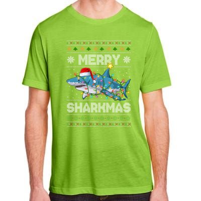 Merry Sharkmas Shark Santa Ugly Christmas Lights Xmas Adult ChromaSoft Performance T-Shirt