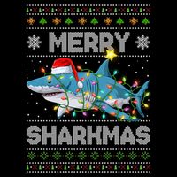 Merry Sharkmas Shark Santa Ugly Christmas Lights Xmas Tall T-Shirt