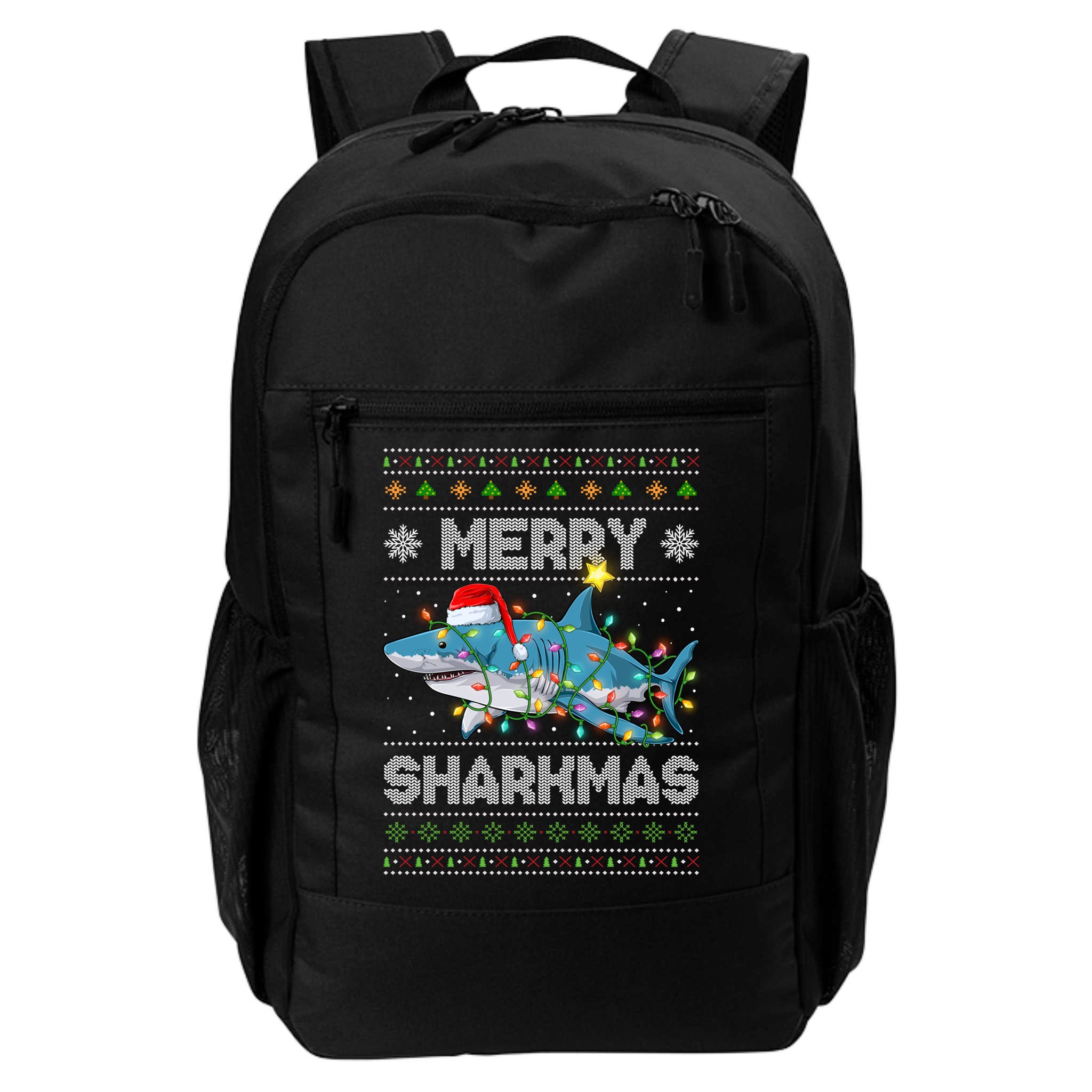 Merry Sharkmas Shark Santa Ugly Christmas Lights Xmas Backpack