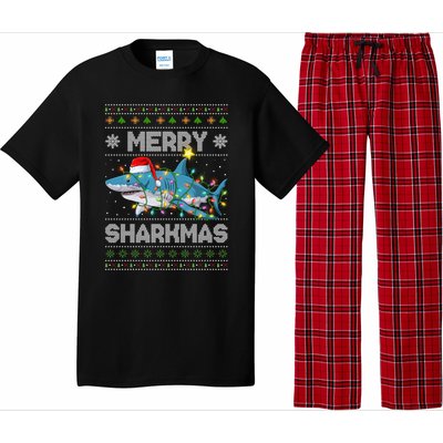 Merry Sharkmas Shark Santa Ugly Christmas Lights Xmas Pajama Set