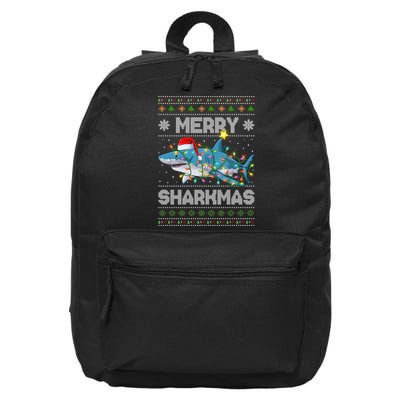 Merry Sharkmas Shark Santa Ugly Christmas Lights Xmas 16 in Basic Backpack