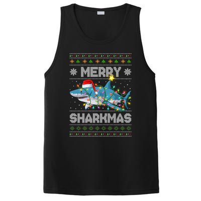 Merry Sharkmas Shark Santa Ugly Christmas Lights Xmas PosiCharge Competitor Tank