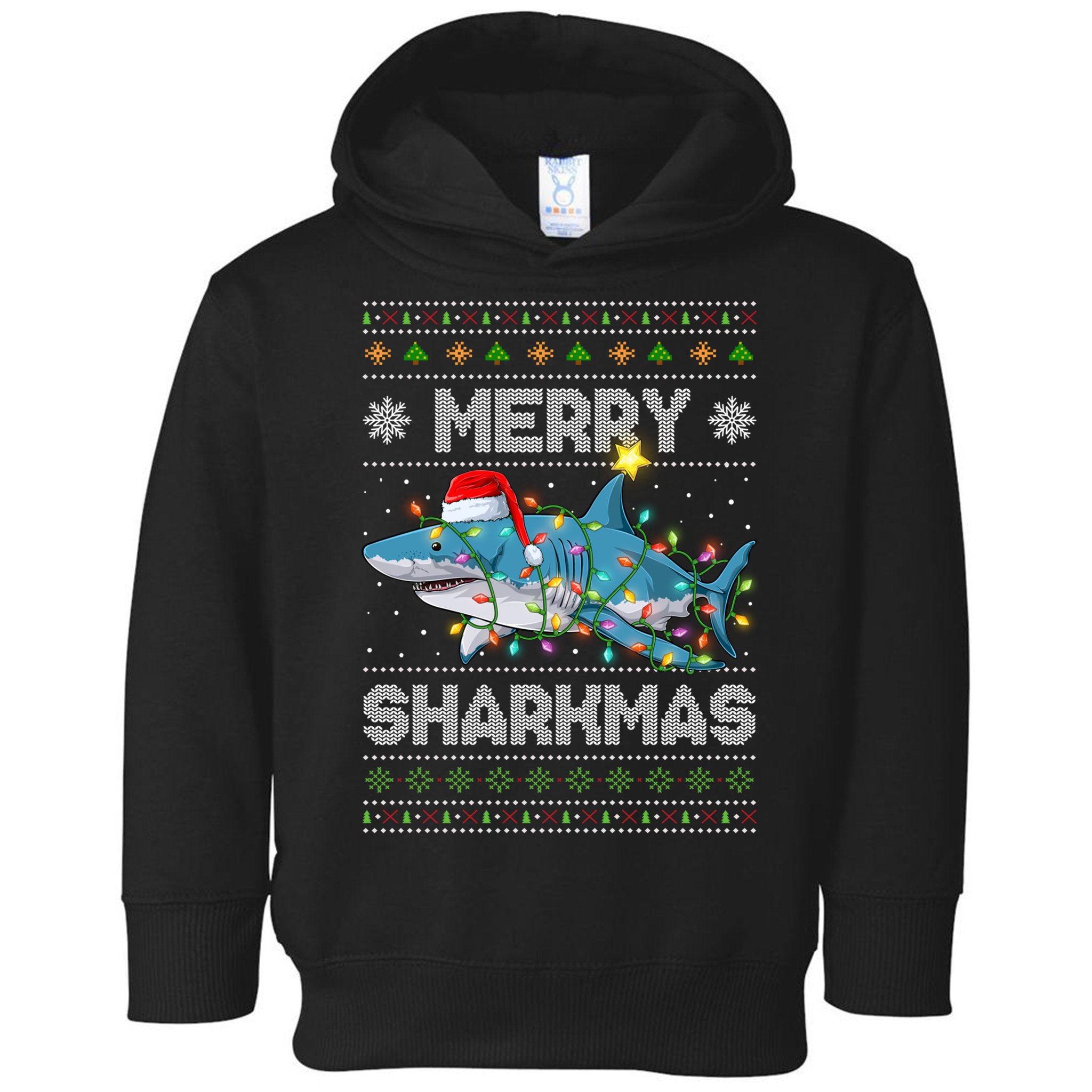 Merry Sharkmas Shark Santa Ugly Christmas Lights Xmas Toddler Hoodie